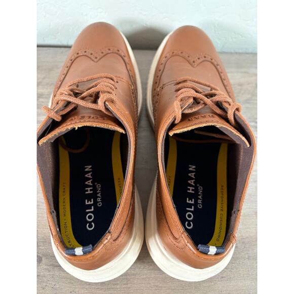 Cole Haan men Size 7 Oxford Shoes Grand OS Wingtip leather British Tan Brown - Picture 7 of 8